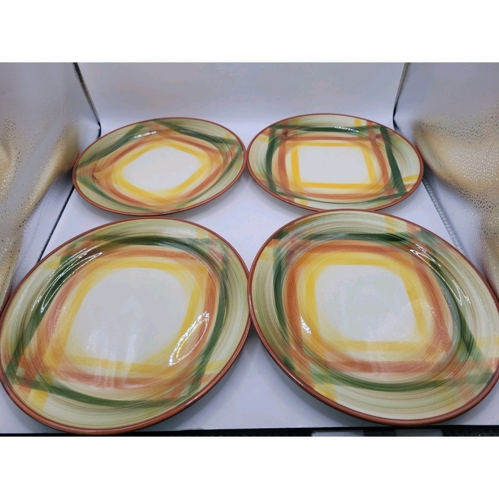 Set of 4 Vintage Vernonware Homespun Dinner Plates California Plaid Mid Century